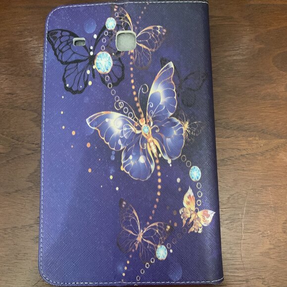 Samsung Galaxy Tab E 8" Tablet Blue Butterfly Faux Leather Cover Case New - Picture 2 of 4